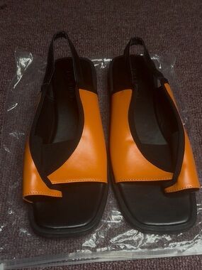 Modern Orange and Black Slingback Sandals